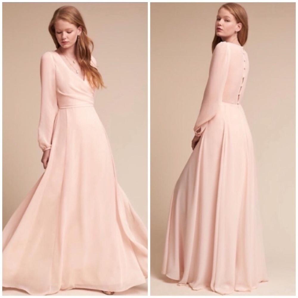 NWT Watters & Watters x BHLDN Nova Maxi Dress Ice Pink Chiffon Sz 2